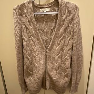 Loft tan half-zip knit cardigan